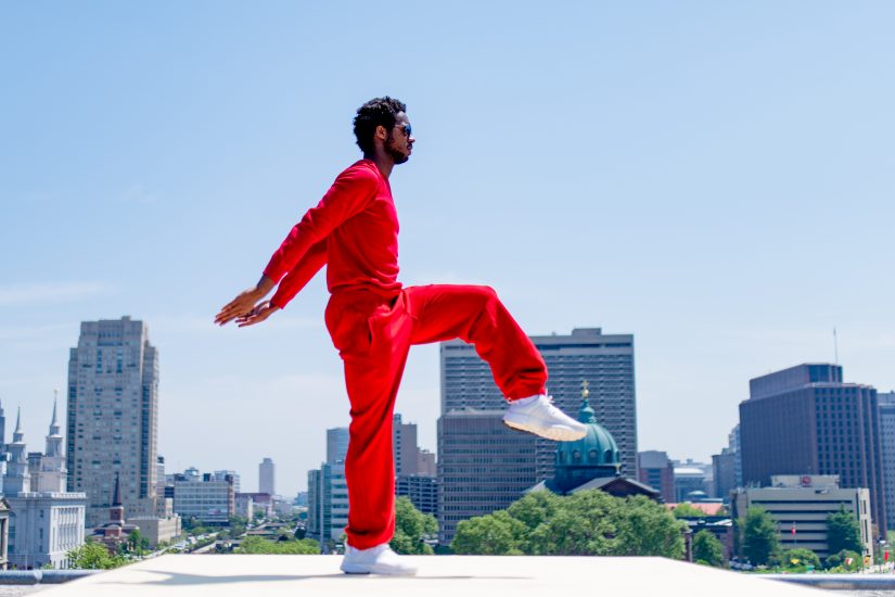 Close up of one TBDC dancer performing Roof Piece